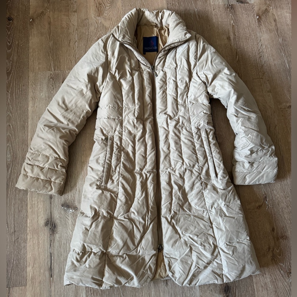 Moncler Vintage Light Beige Tan Puffer Coat Jacket Size 1